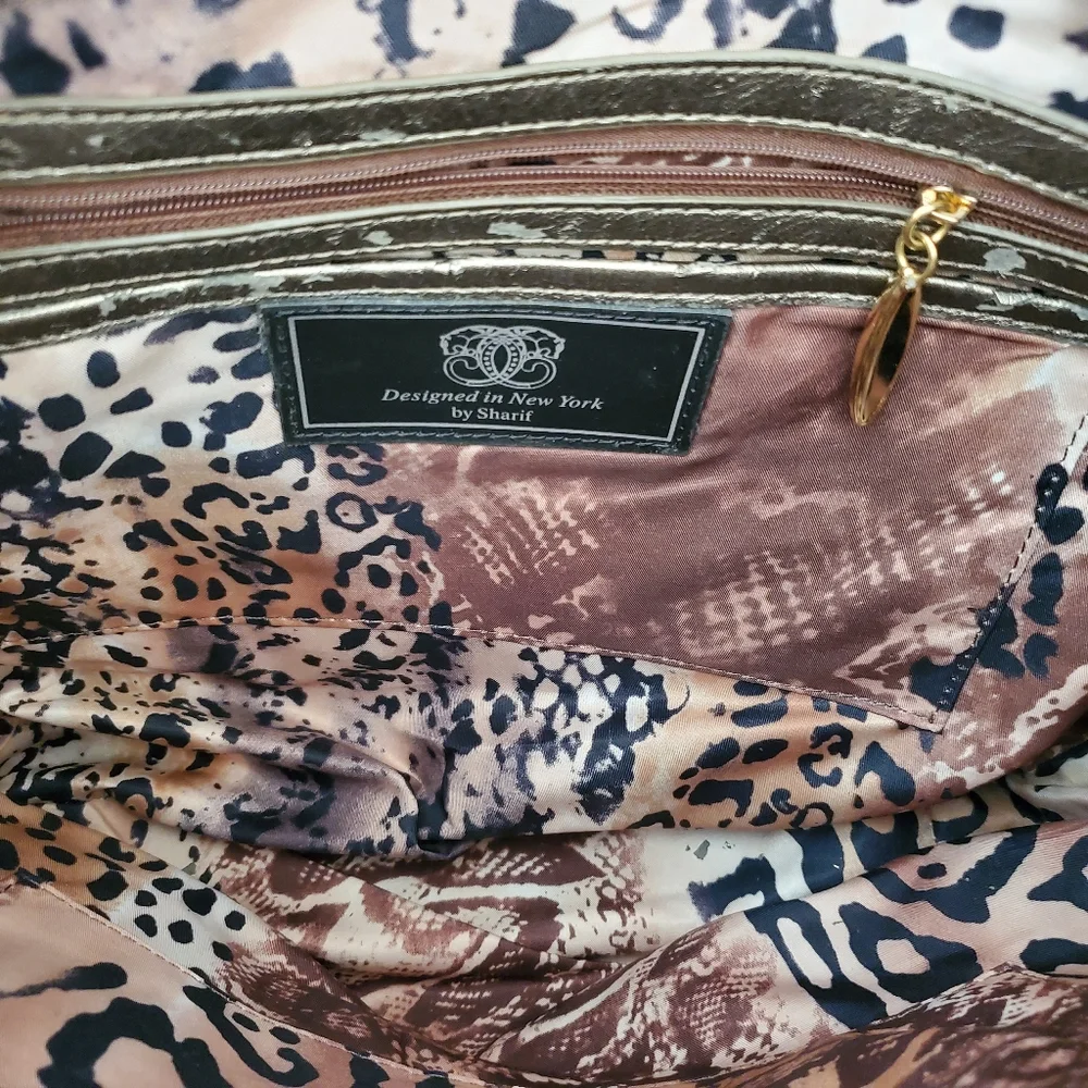 NWT Sharif Hobo Bag Reptile Print Suede Dusty‎ Pink Copper Metallic Purse